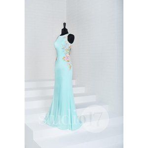 Studio 17 Prom Dress 12691 - Aqua Jersey Gown - Size 6